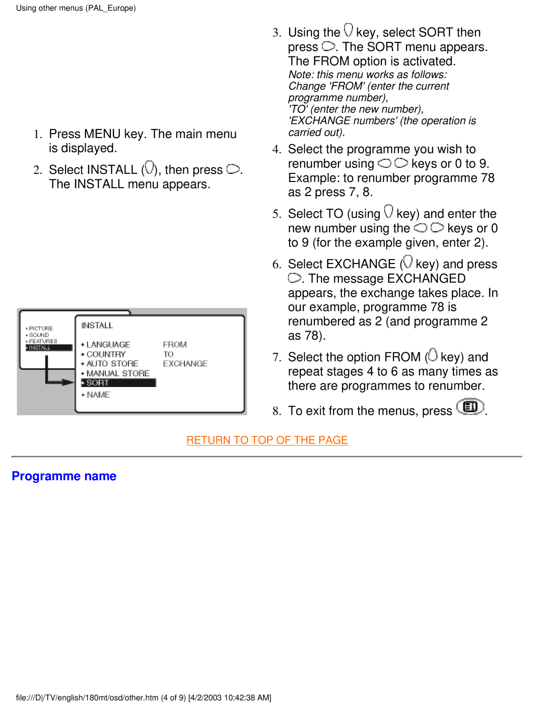 Philips 180MT manual From option is activated, Programme name 