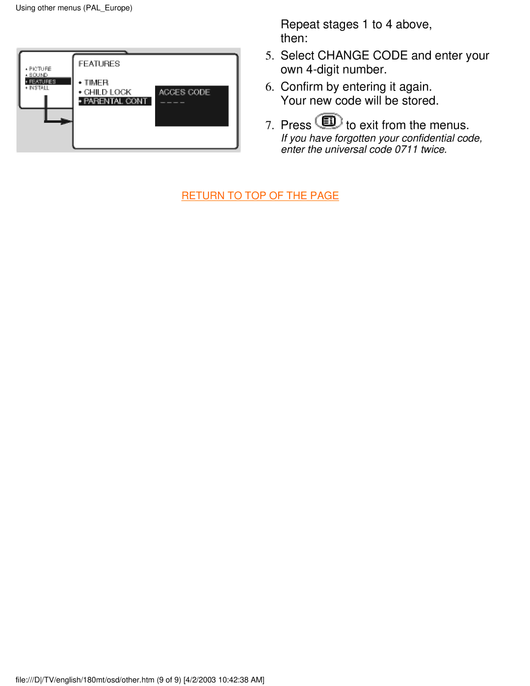 Philips 180MT manual Return to TOP 