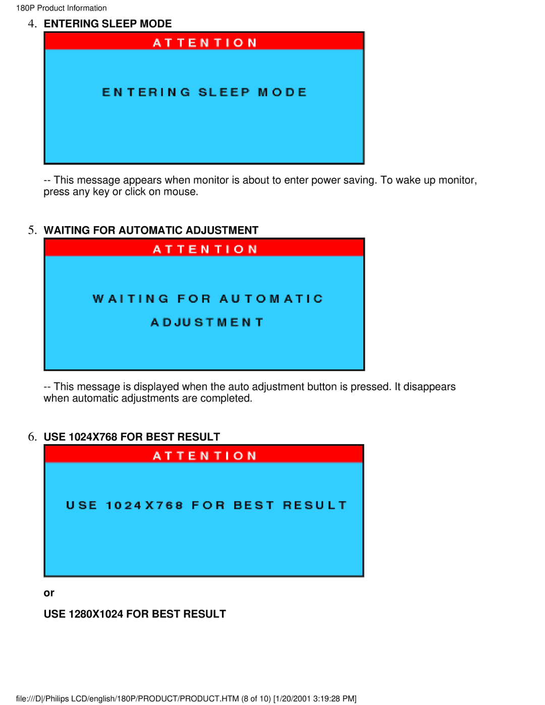 Philips 180P user manual Entering Sleep Mode 