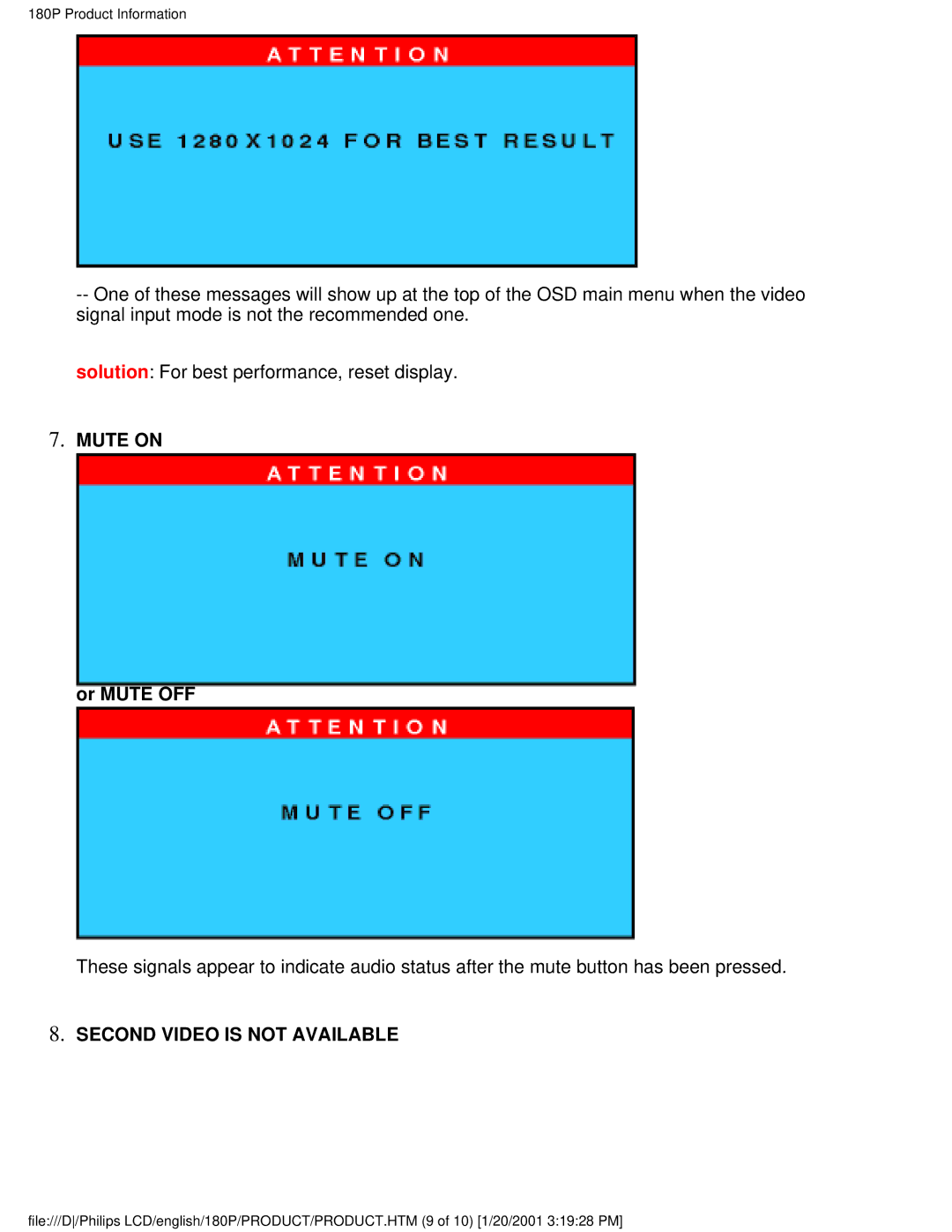 Philips 180P user manual Mute on 