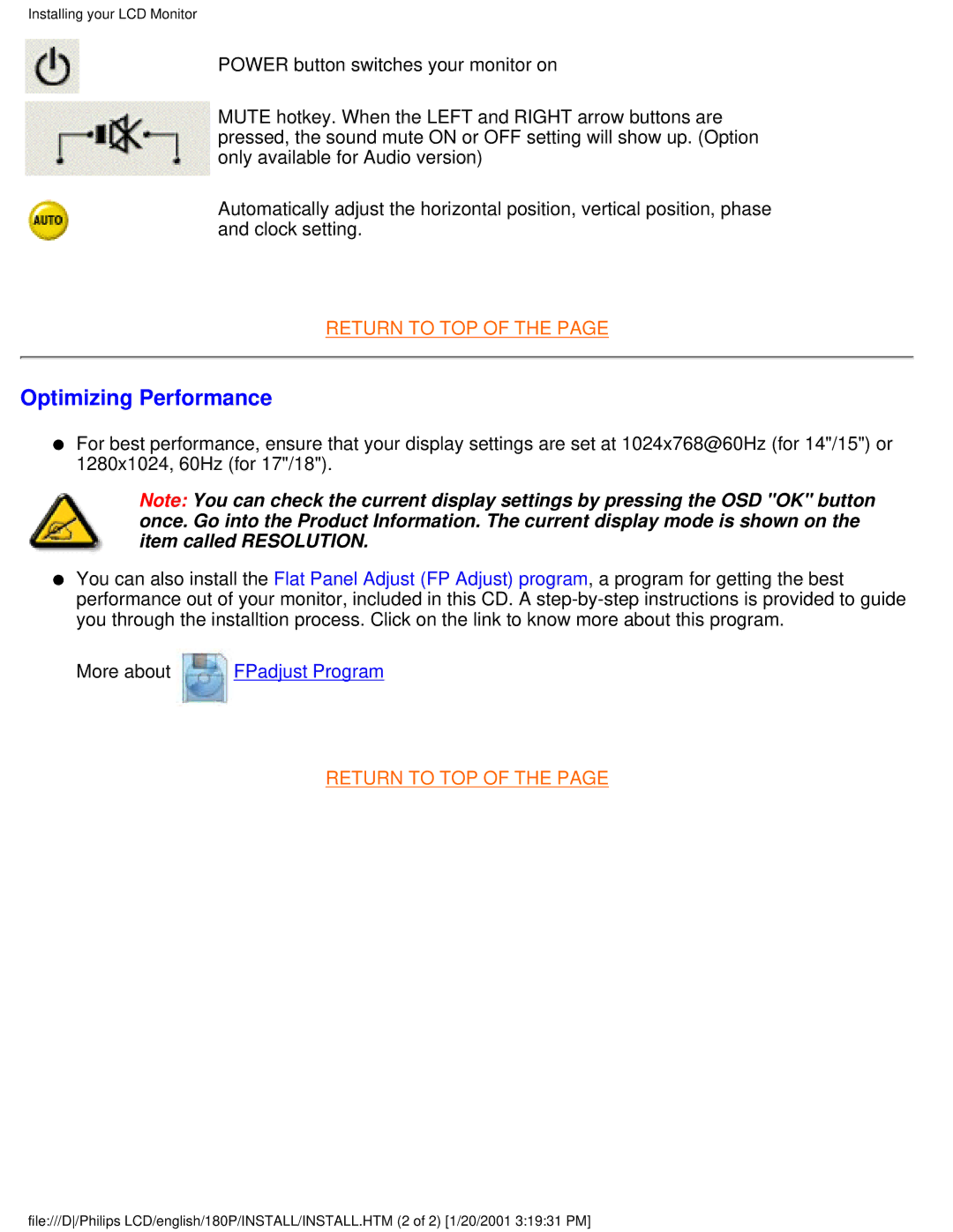 Philips 180P user manual Optimizing Performance 