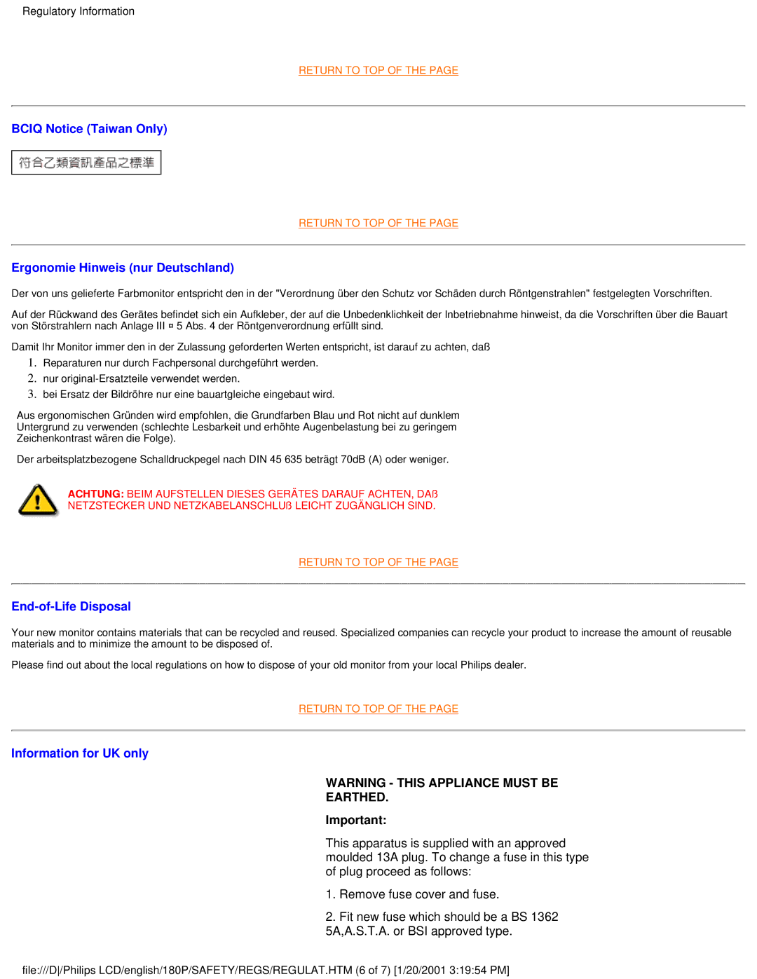 Philips 180P user manual Earthed 