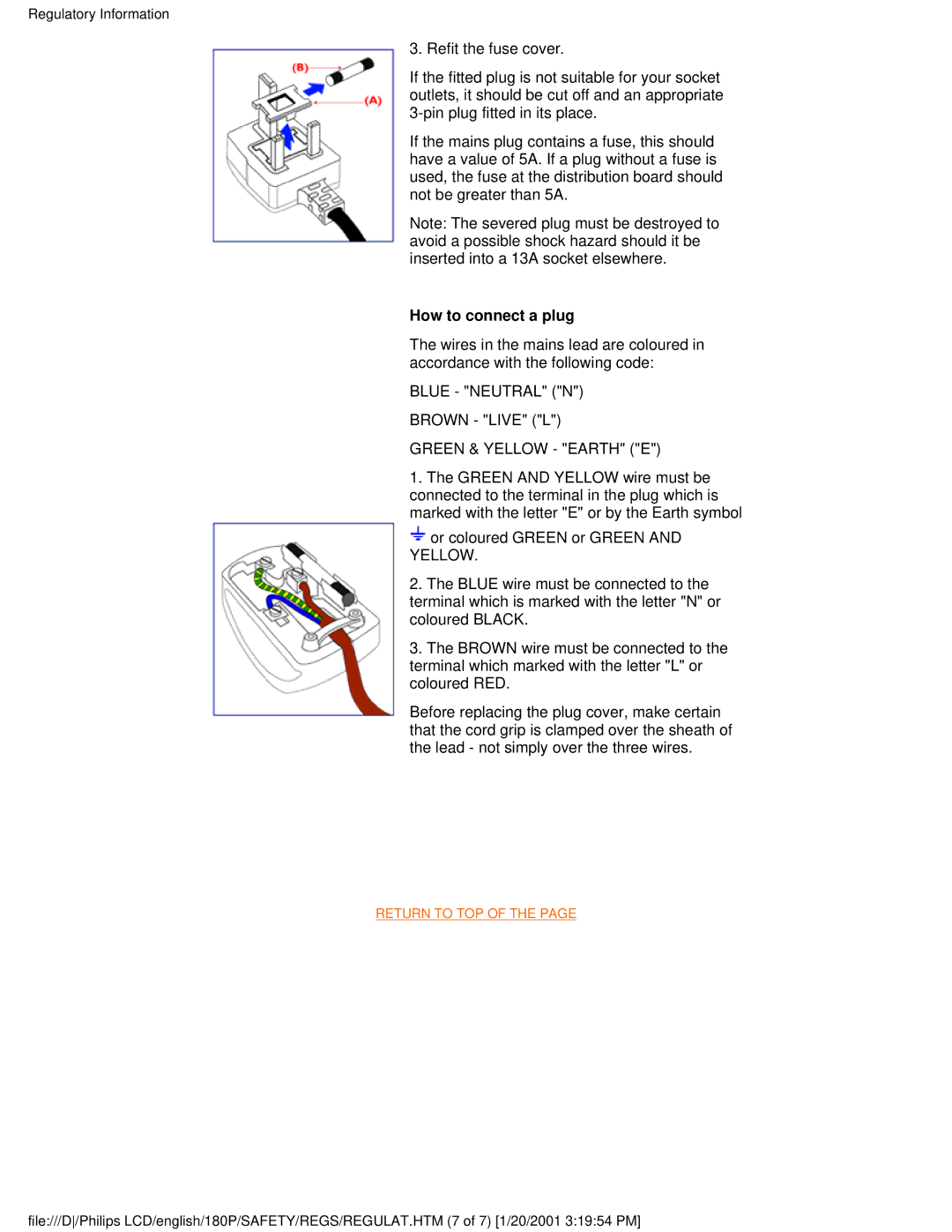 Philips 180P user manual How to connect a plug 