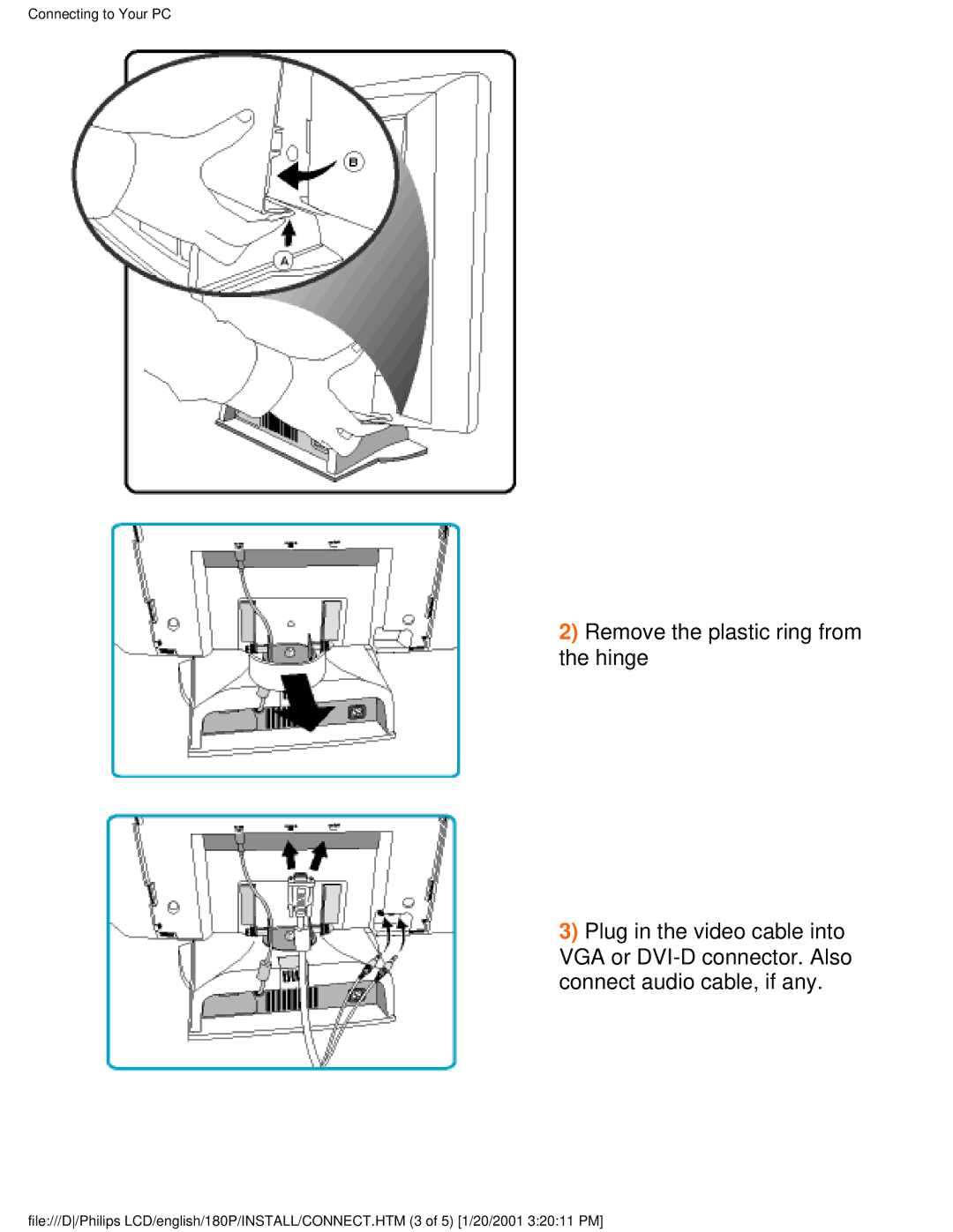 Philips 180P user manual Remove the plastic ring from the hinge 