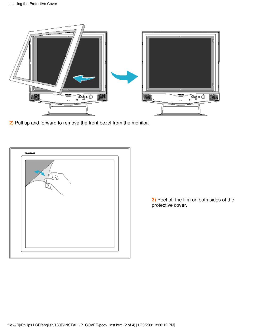 Philips 180P user manual Installing the Protective Cover 