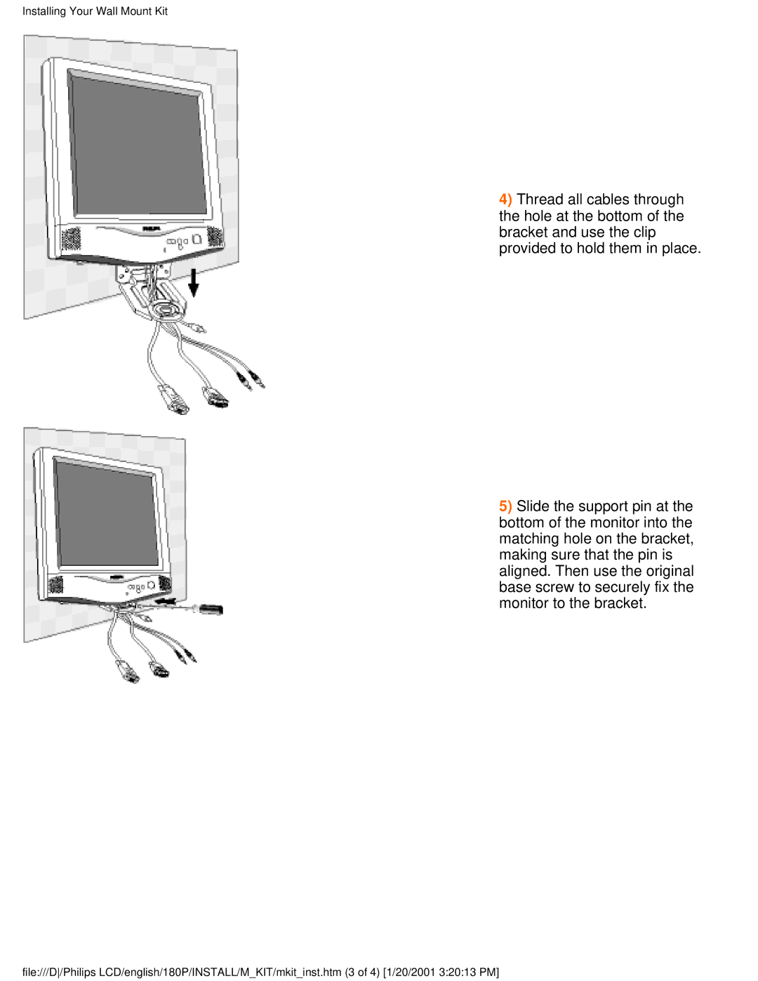 Philips 180P user manual Installing Your Wall Mount Kit 