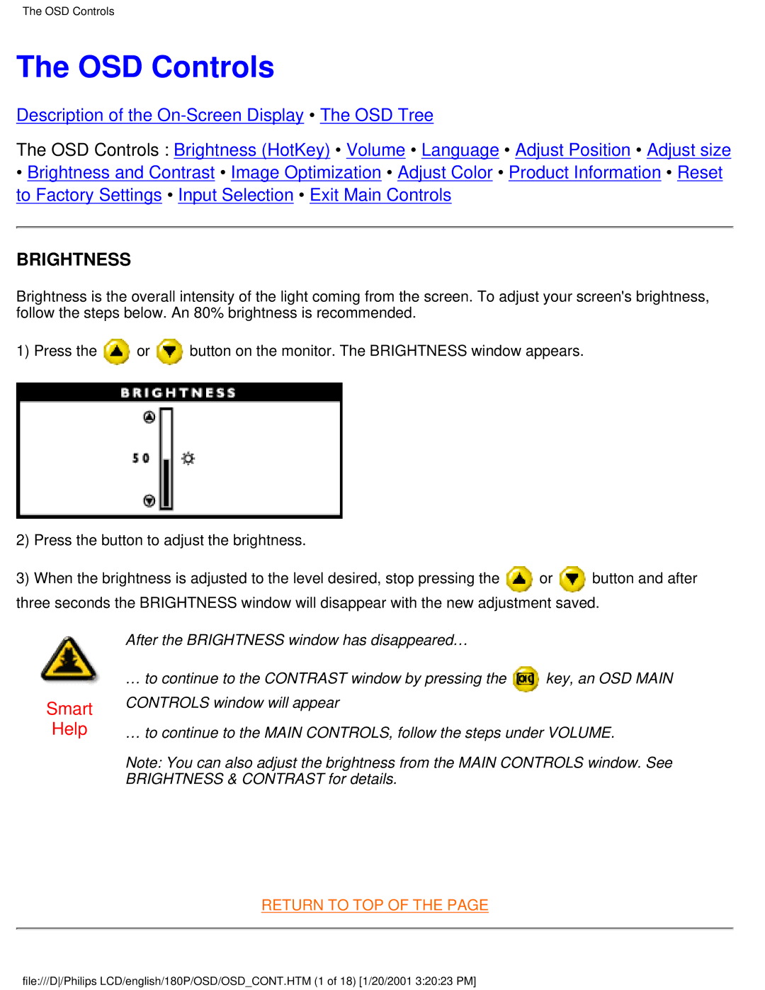 Philips 180P user manual OSD Controls, Brightness 