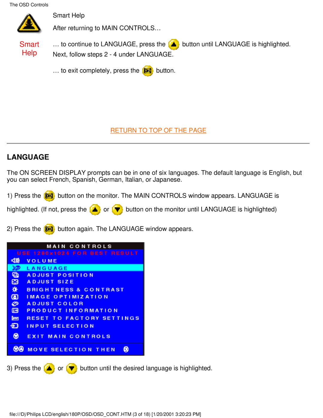 Philips 180P user manual Language 