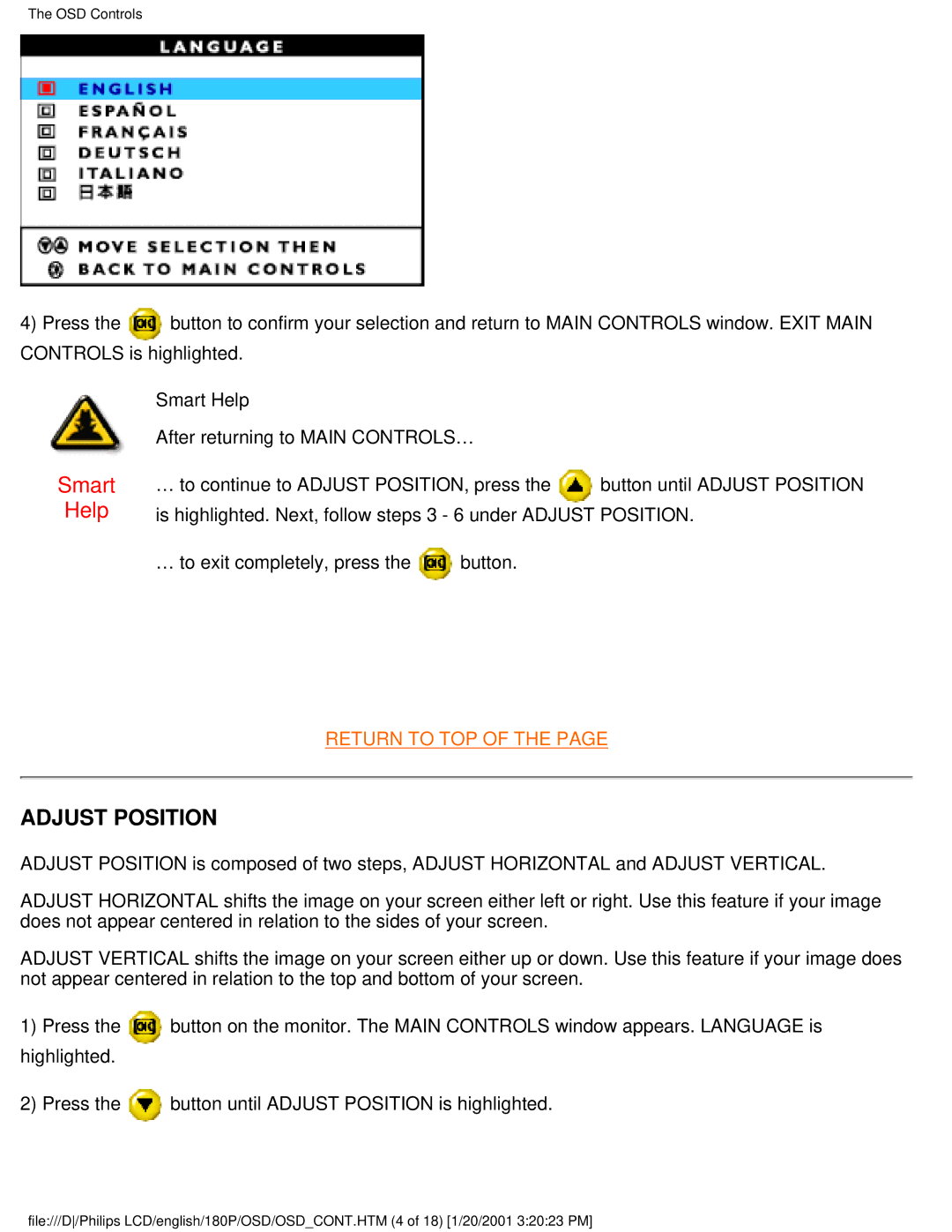 Philips 180P user manual Smart, Adjust Position 