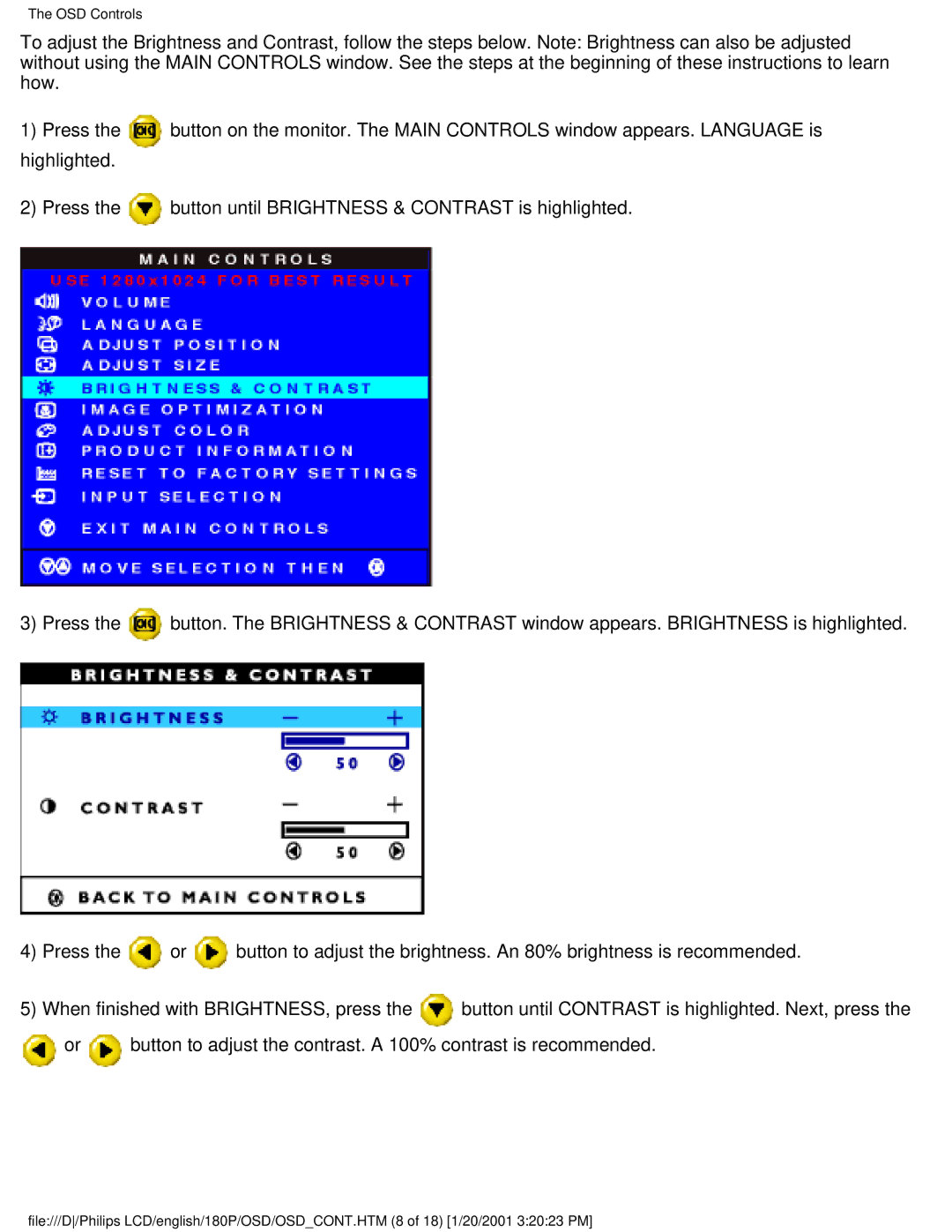 Philips 180P user manual OSD Controls 