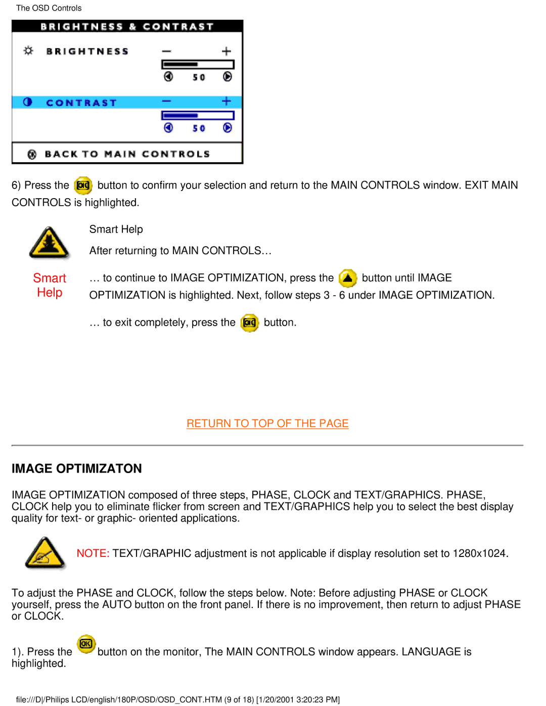 Philips 180P user manual Image Optimizaton 