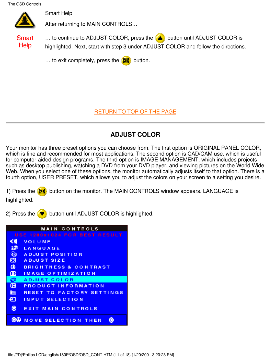 Philips 180P user manual Adjust Color 