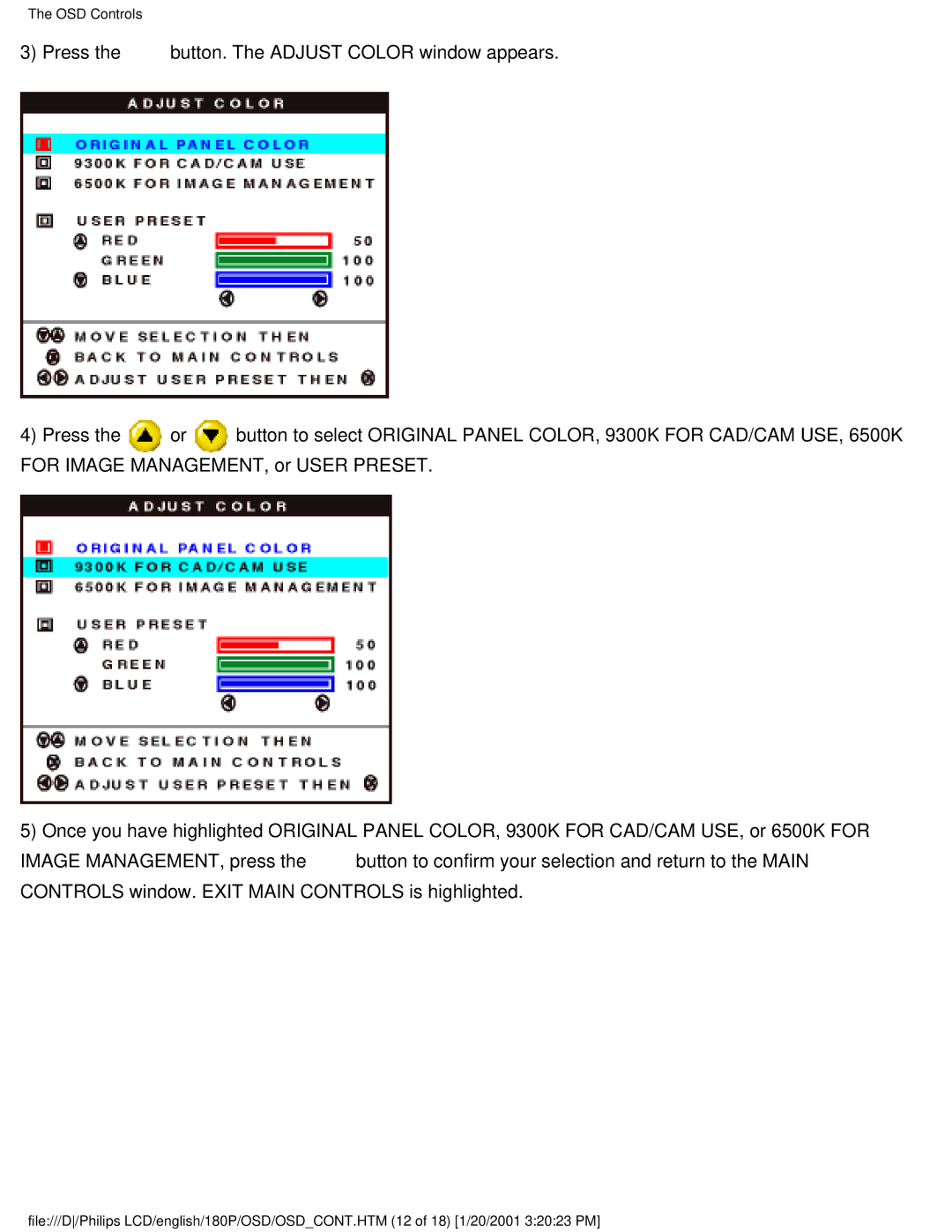 Philips 180P user manual OSD Controls 