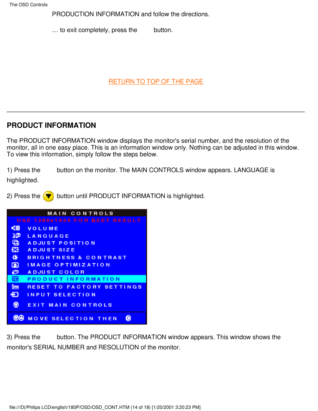 Philips 180P user manual Product Information 