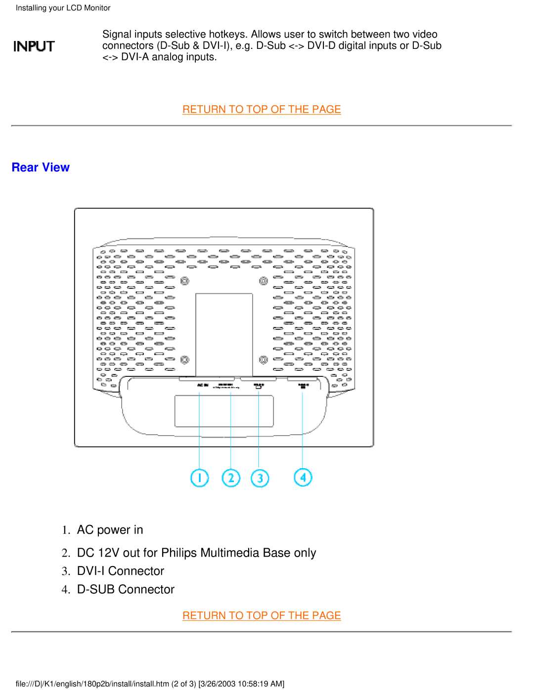 Philips 180P2B user manual Rear View 