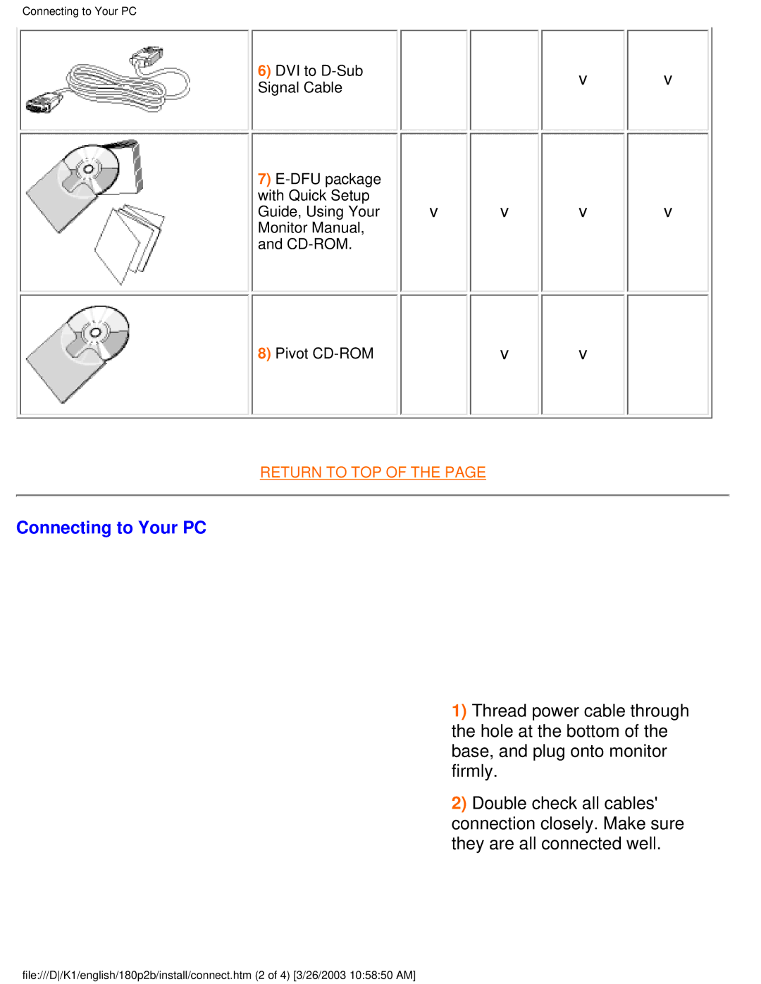 Philips 180P2B user manual Connecting to Your PC 