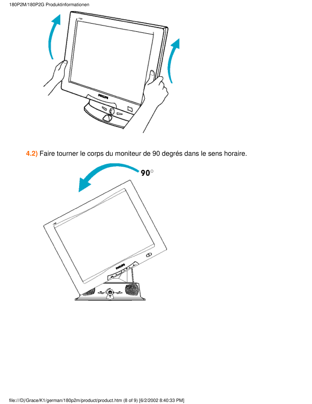 Philips user manual 180P2M/180P2G Produktinformationen 