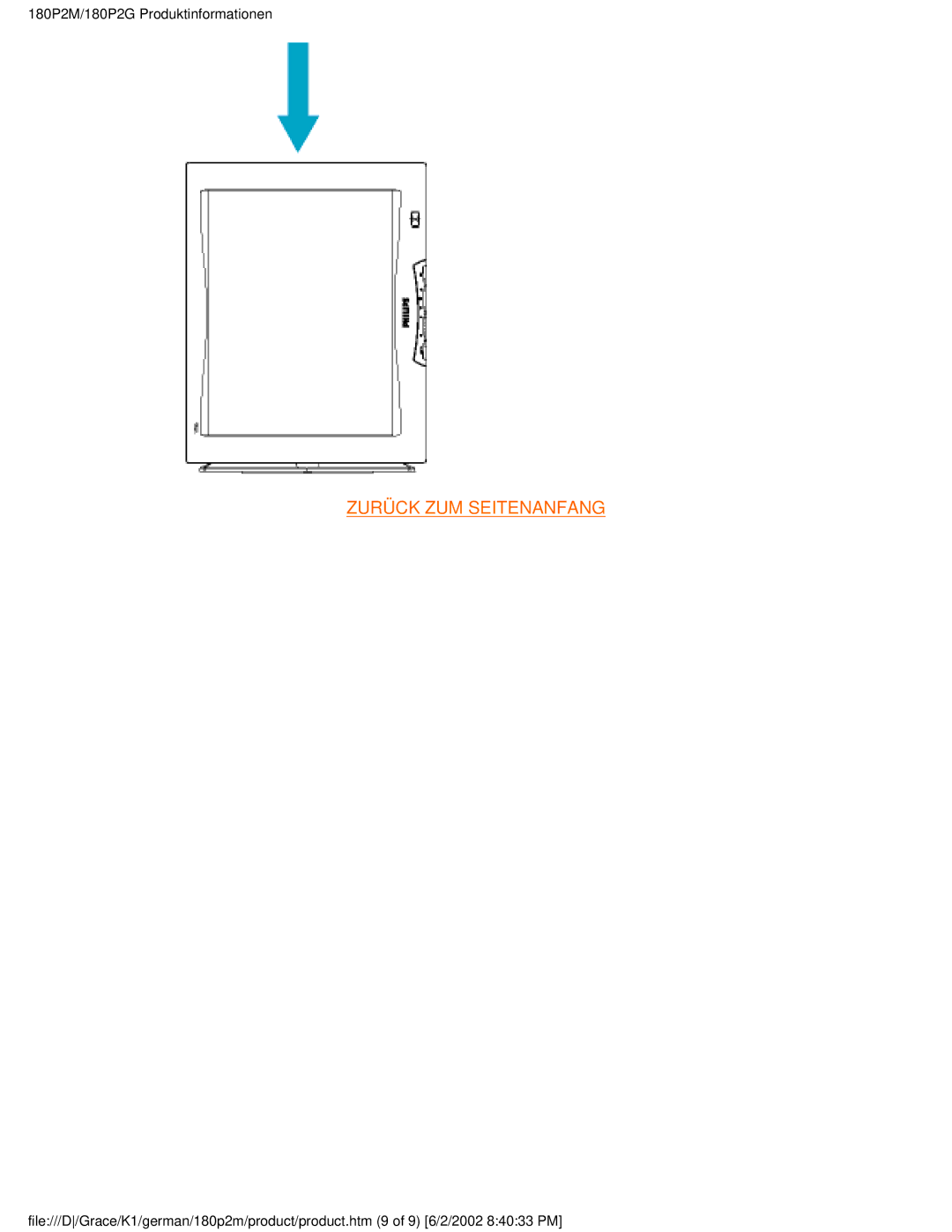 Philips 180P2G user manual Zurück ZUM Seitenanfang 