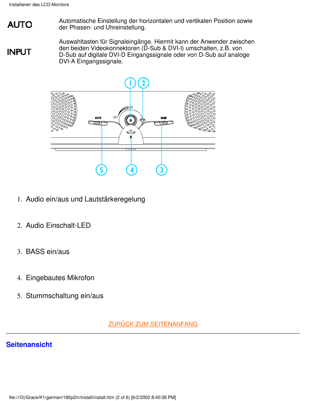 Philips 180P2G user manual Seitenansicht 