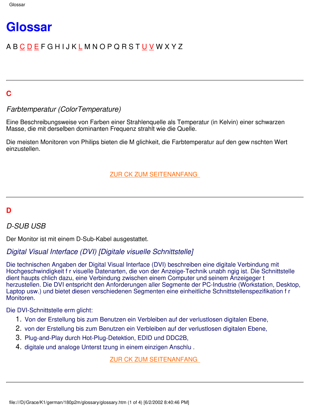 Philips 180P2G user manual Glossar, Farbtemperatur ColorTemperature 