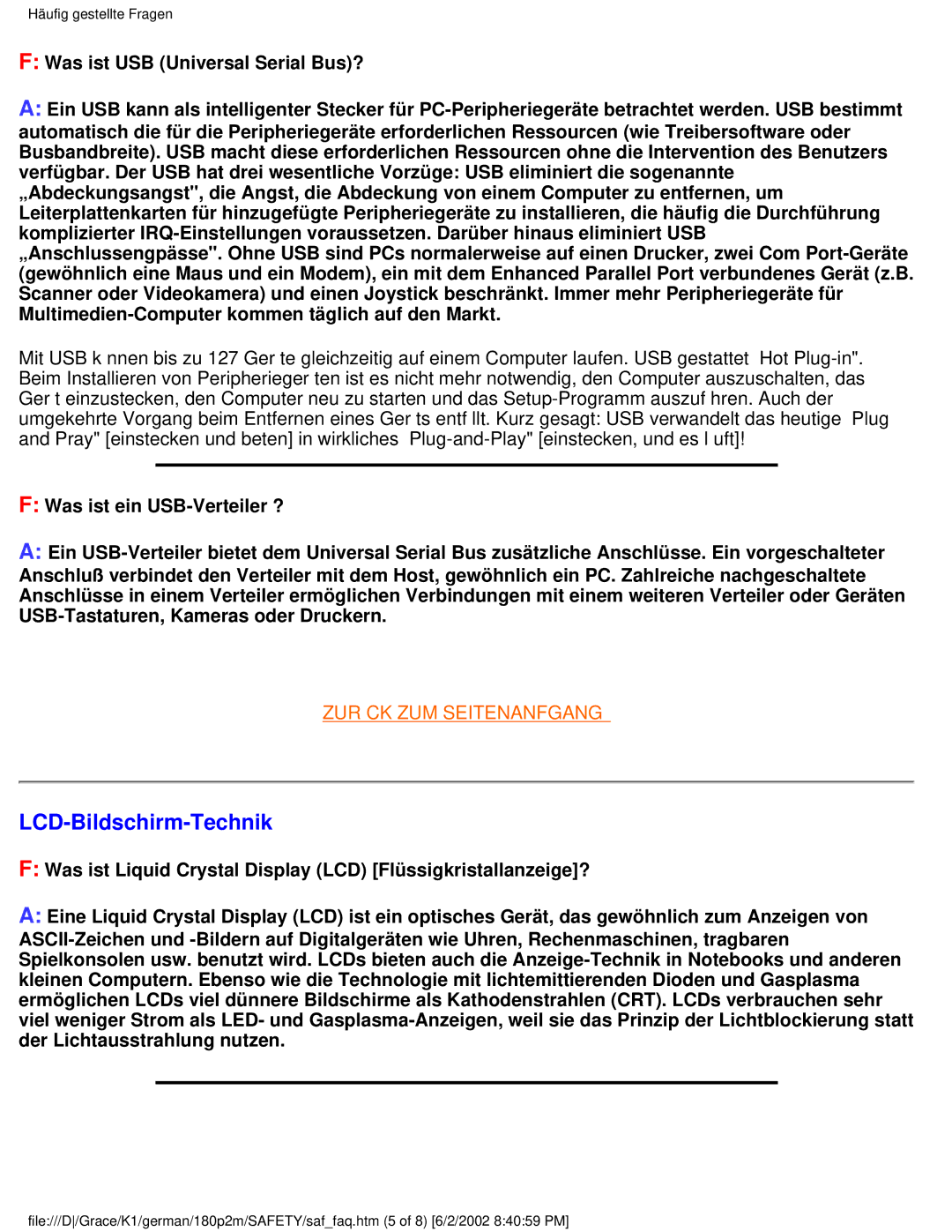 Philips 180P2G user manual LCD-Bildschirm-Technik 