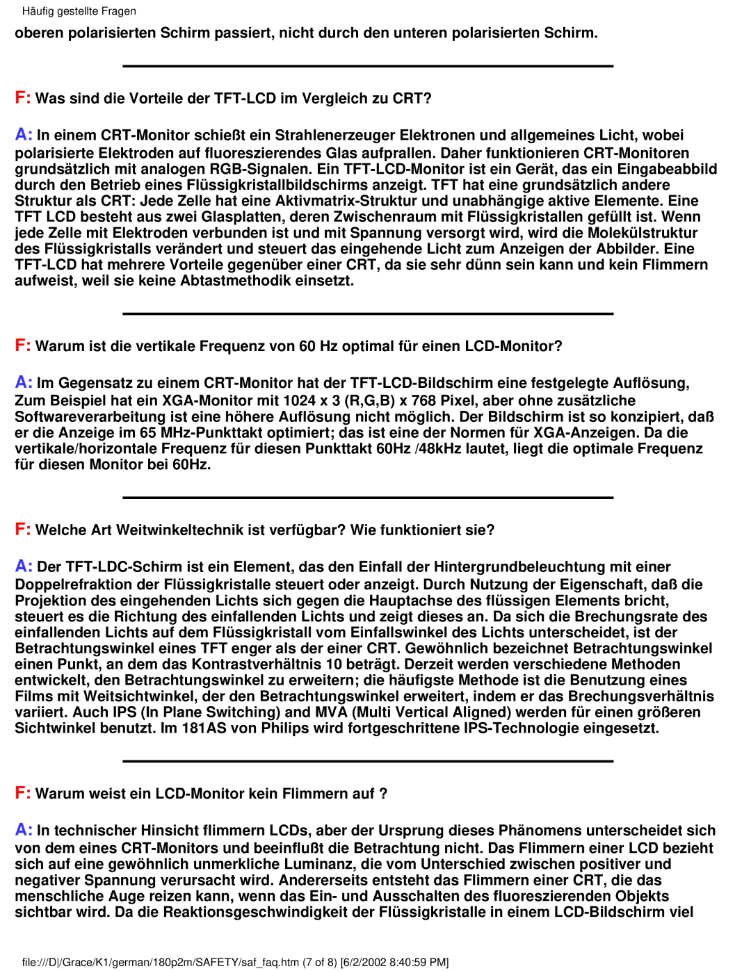 Philips 180P2G user manual Häufig gestellte Fragen 