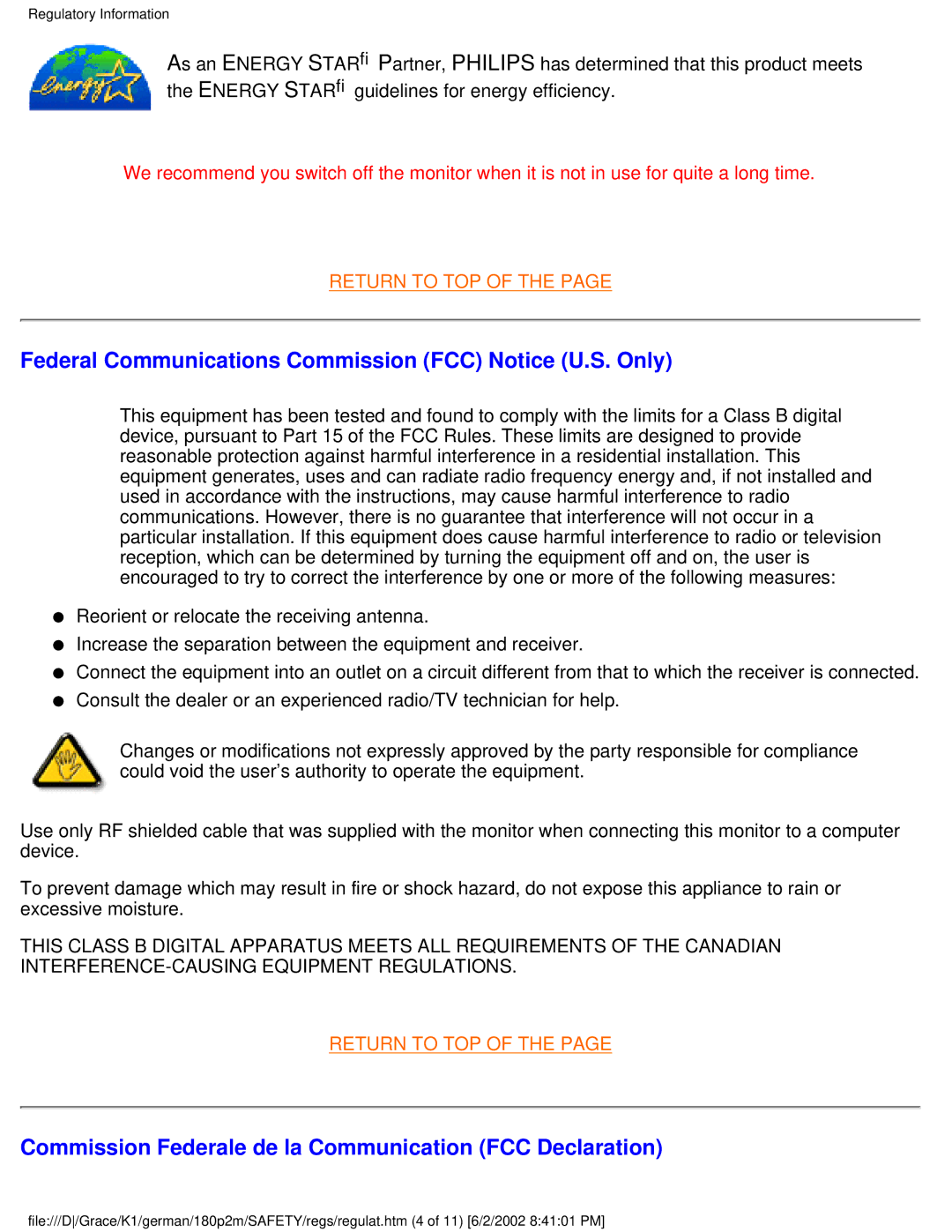 Philips 180P2G user manual Federal Communications Commission FCC Notice U.S. Only 