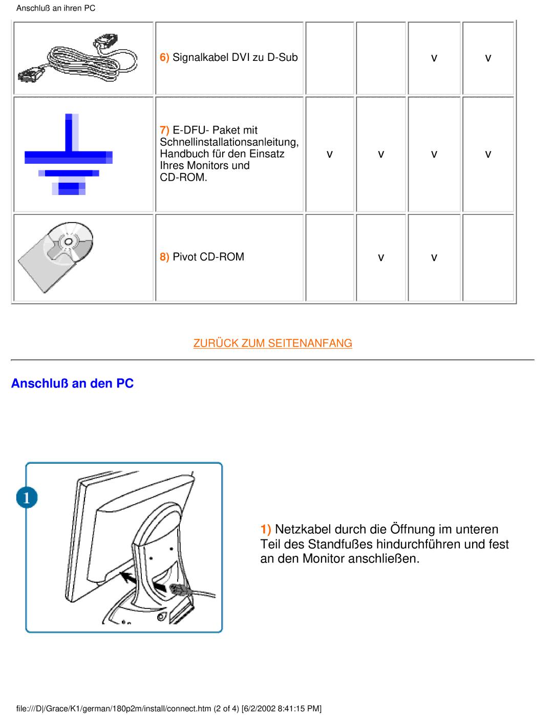 Philips 180P2G user manual Anschluß an den PC 