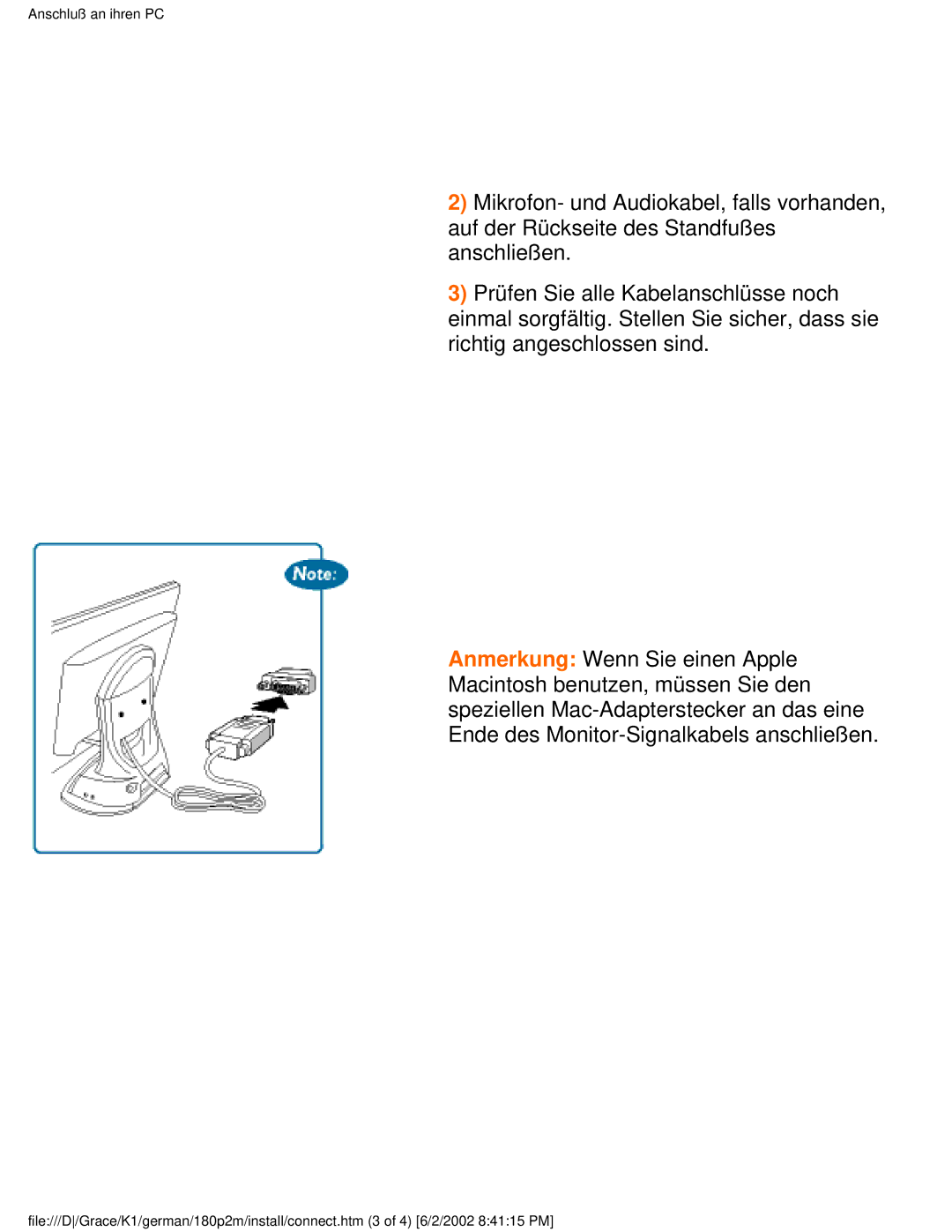 Philips 180P2G user manual Anschluß an ihren PC 