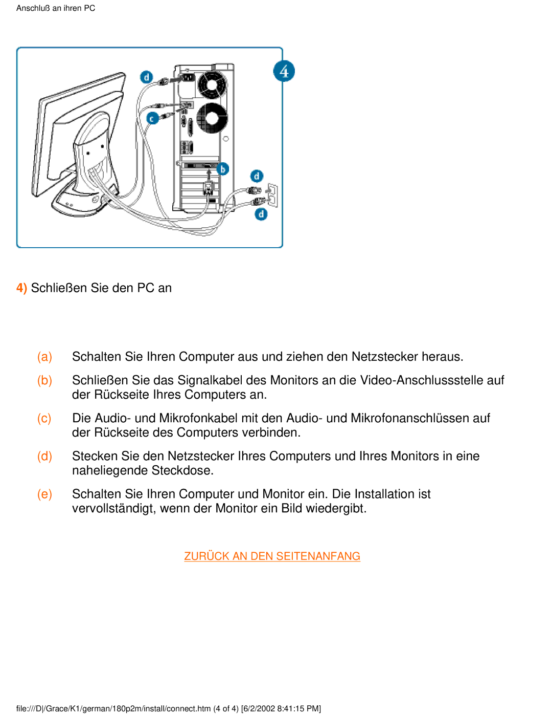 Philips 180P2G user manual Zurück AN DEN Seitenanfang 