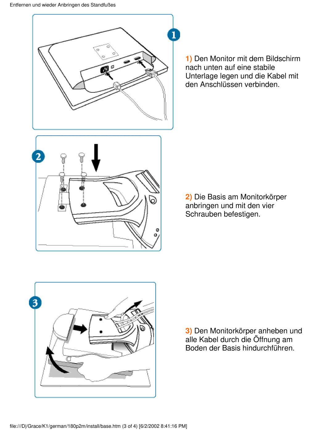 Philips 180P2G user manual Entfernen und wieder Anbringen des Standfußes 