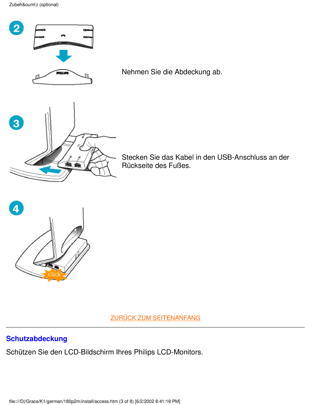 Philips 180P2G user manual Schutzabdeckung, Schützen Sie den LCD-Bildschirm Ihres Philips LCD-Monitors 