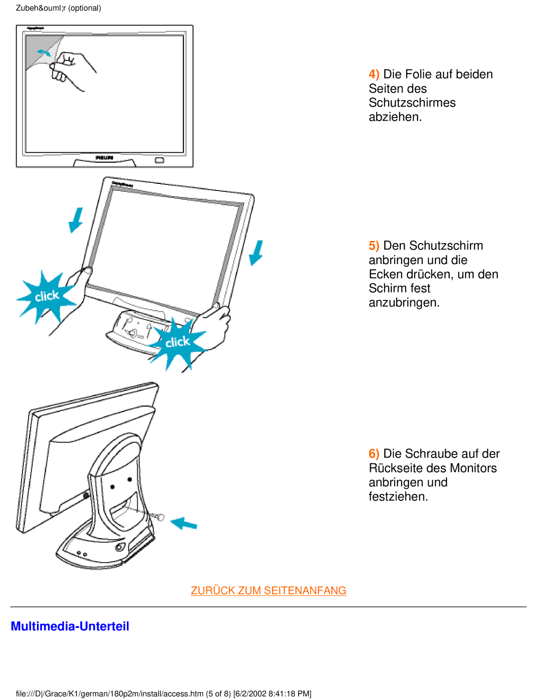 Philips 180P2G user manual Multimedia-Unterteil 