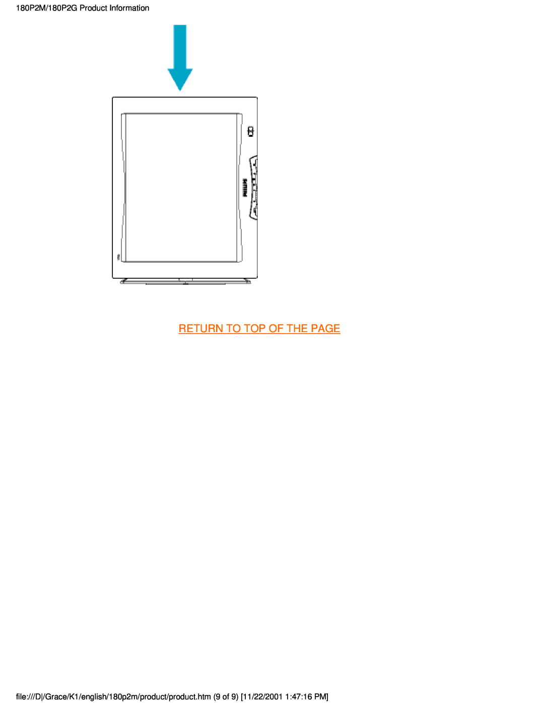 Philips user manual Return To Top Of The Page, 180P2M/180P2G Product Information 