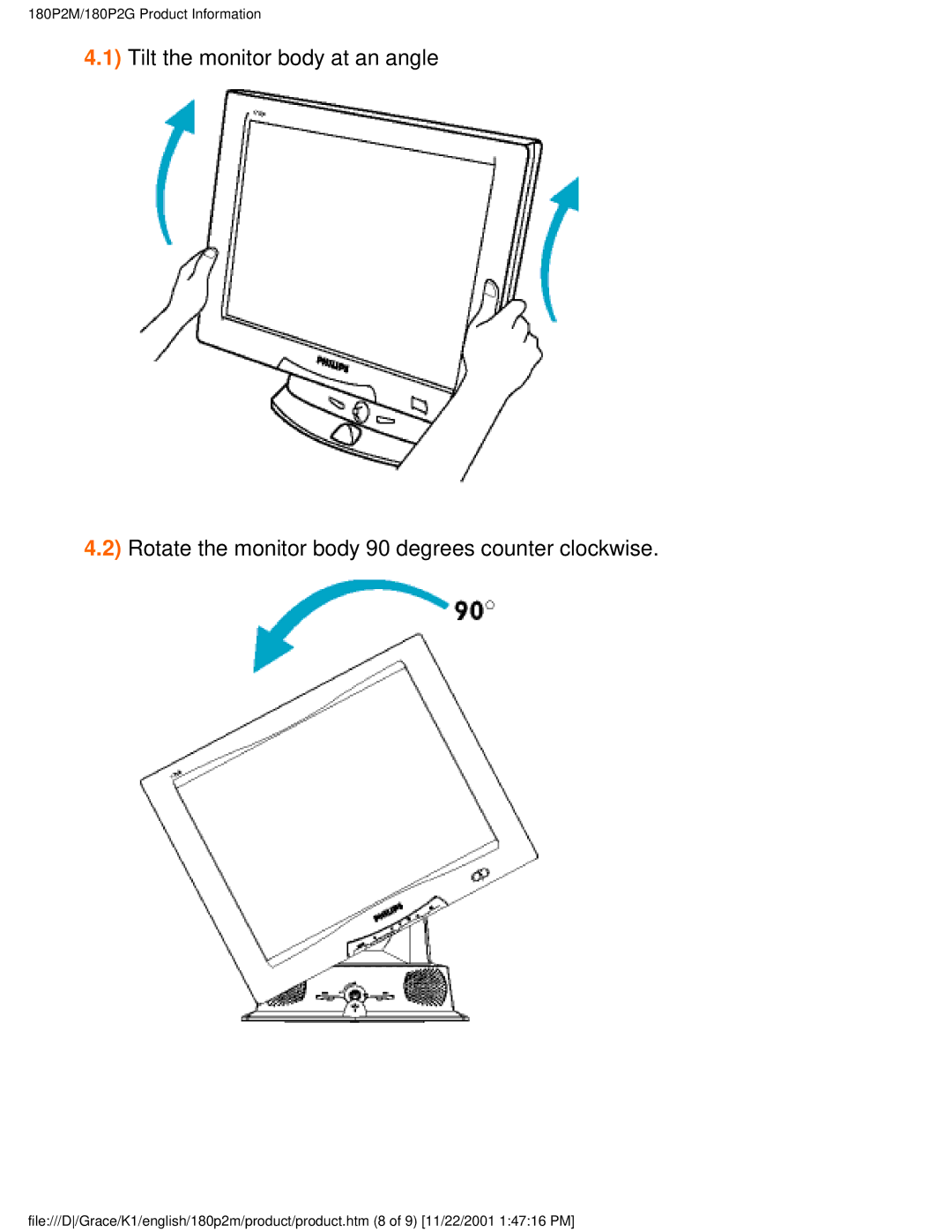 Philips user manual 180P2M/180P2G Product Information 