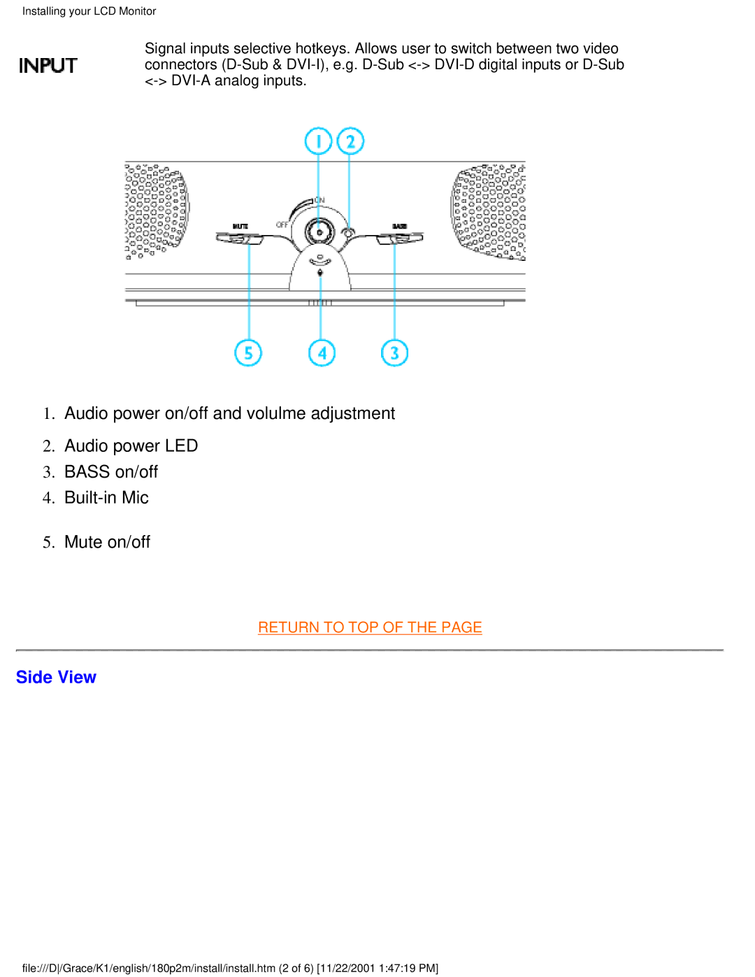 Philips 180P2M user manual Side View 