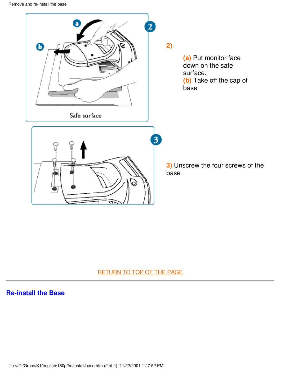 Philips 180P2M user manual Re-install the Base 