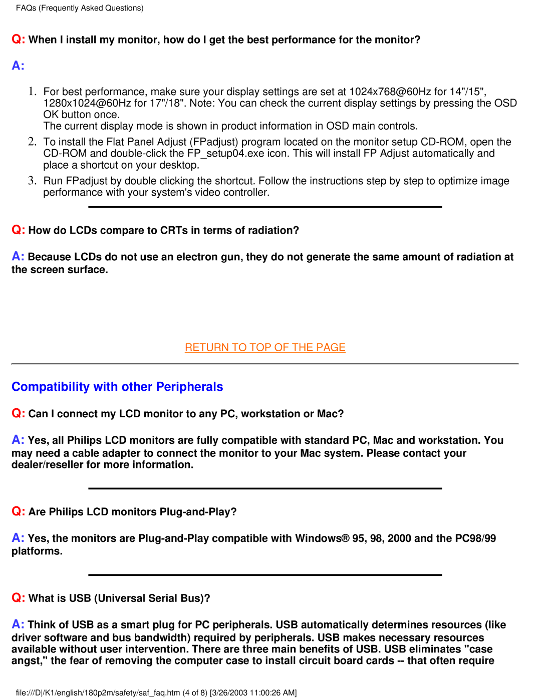 Philips 180P2M/180P2G user manual Compatibility with other Peripherals 