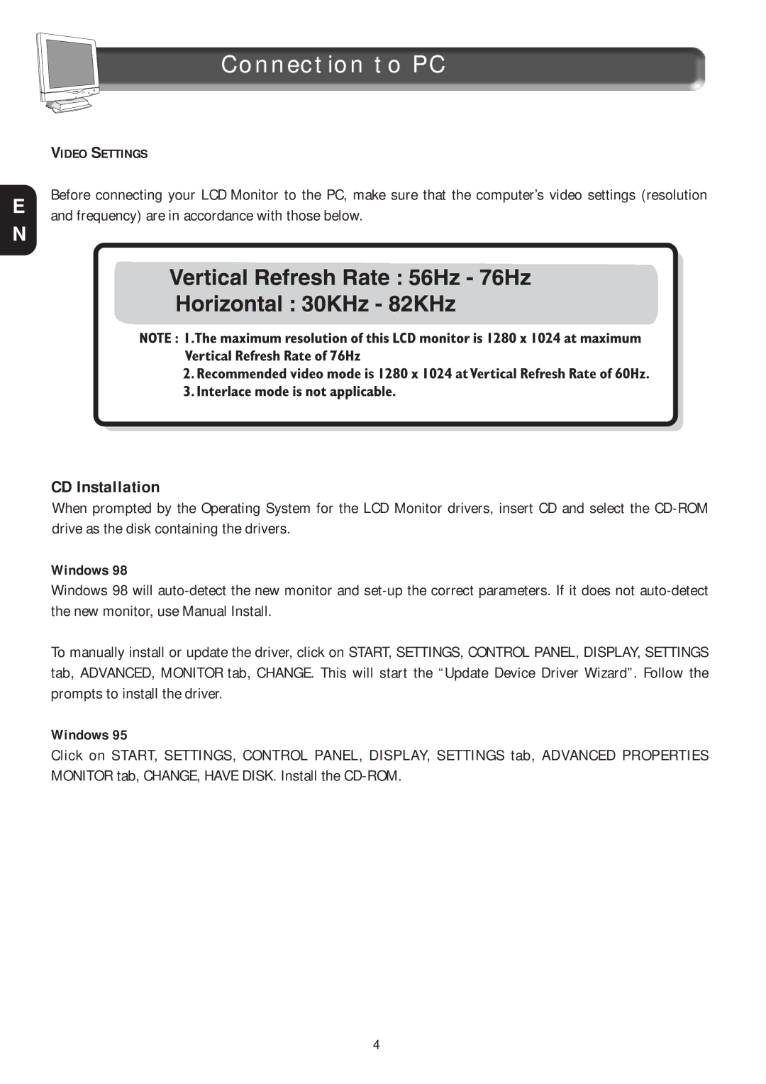 Philips 181AS, 18L8025Q manual Connection to PC, CD Installation 