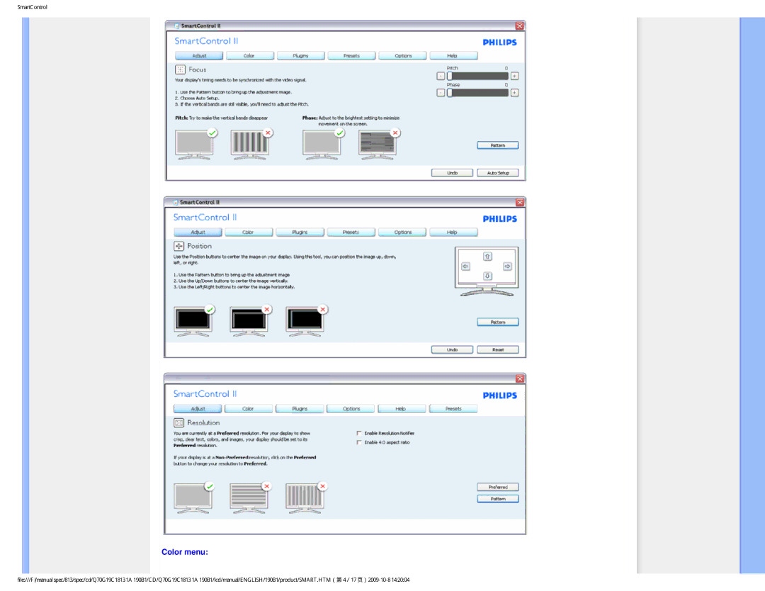 Philips 190B1CS/00 user manual Color menu 