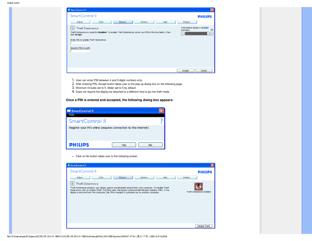 Philips 190B1CS/00 user manual Click on No button takes user to the following screen 