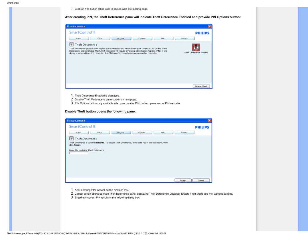 Philips 190B1CS/00 user manual Disable Theft button opens the following pane 