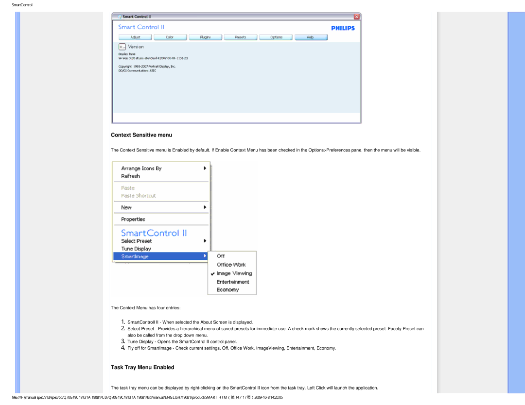 Philips 190B1CS/00 user manual Context Sensitive menu 