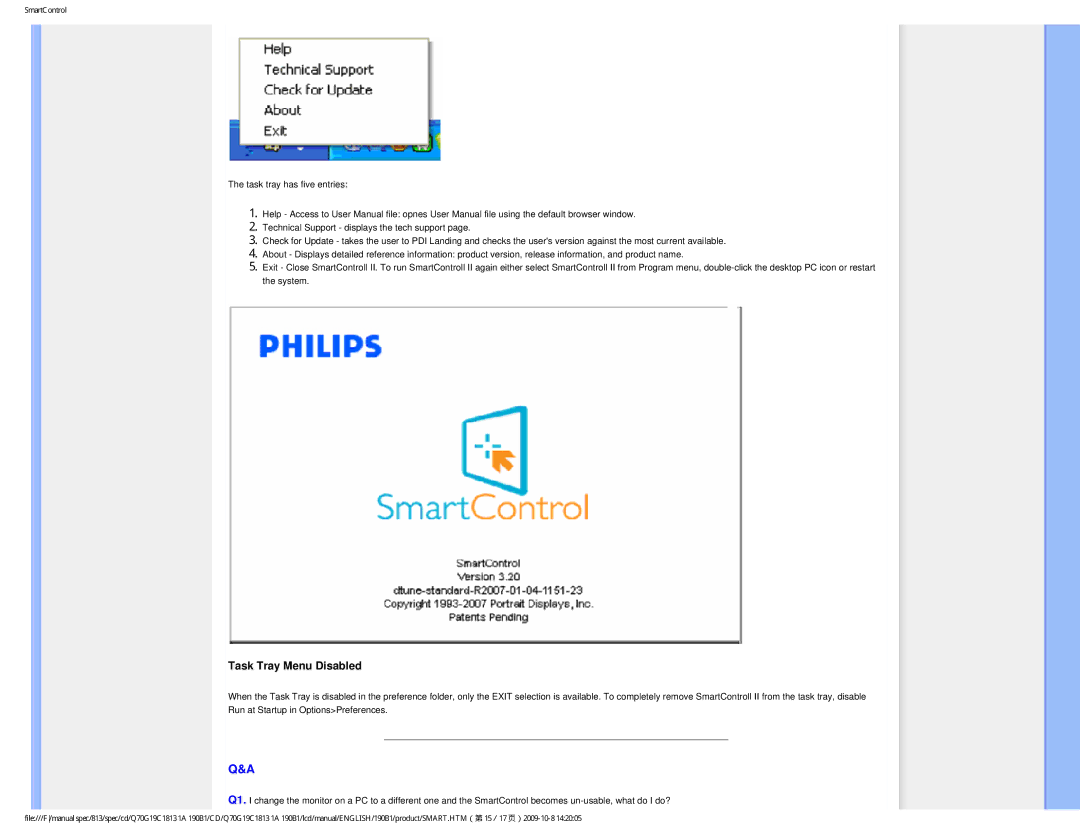 Philips 190B1CS/00 user manual Task Tray Menu Disabled 