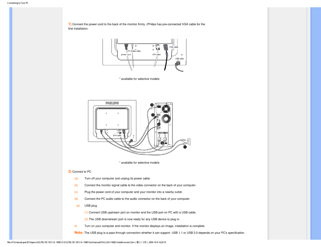 Philips 190B1CS/00 user manual Connecting to Your PC 