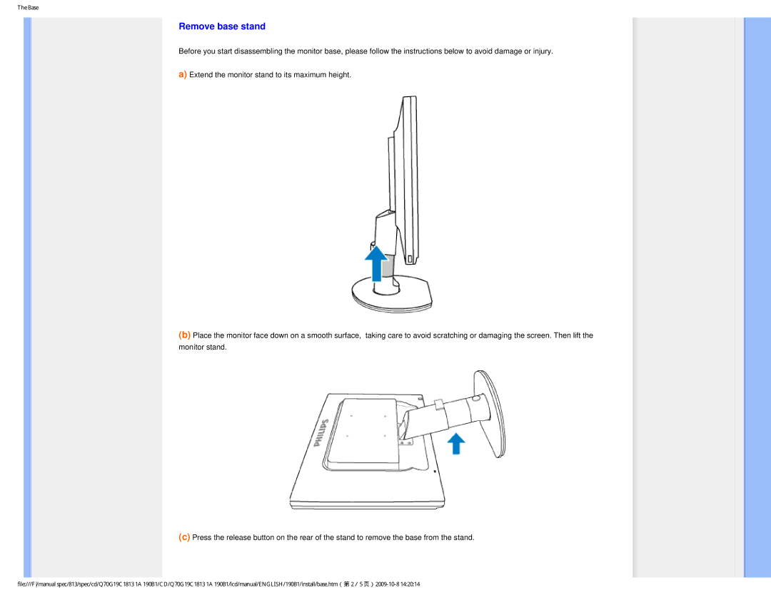 Philips 190B1CS/00 user manual Remove base stand 