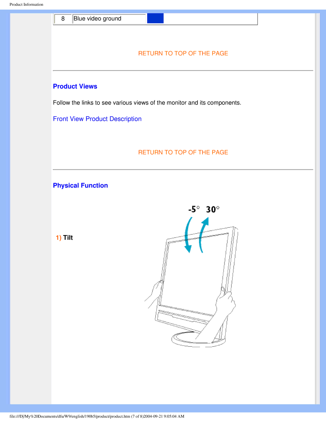 Philips 190b5 user manual Product Views, Physical Function 