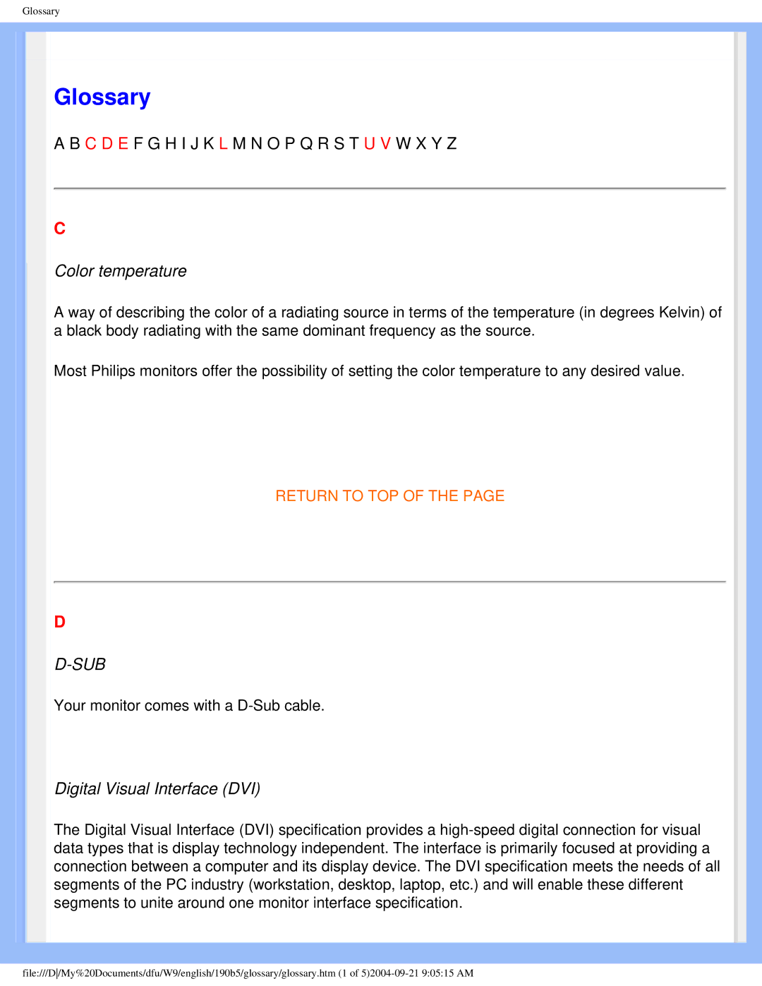 Philips 190b5 user manual Glossary 