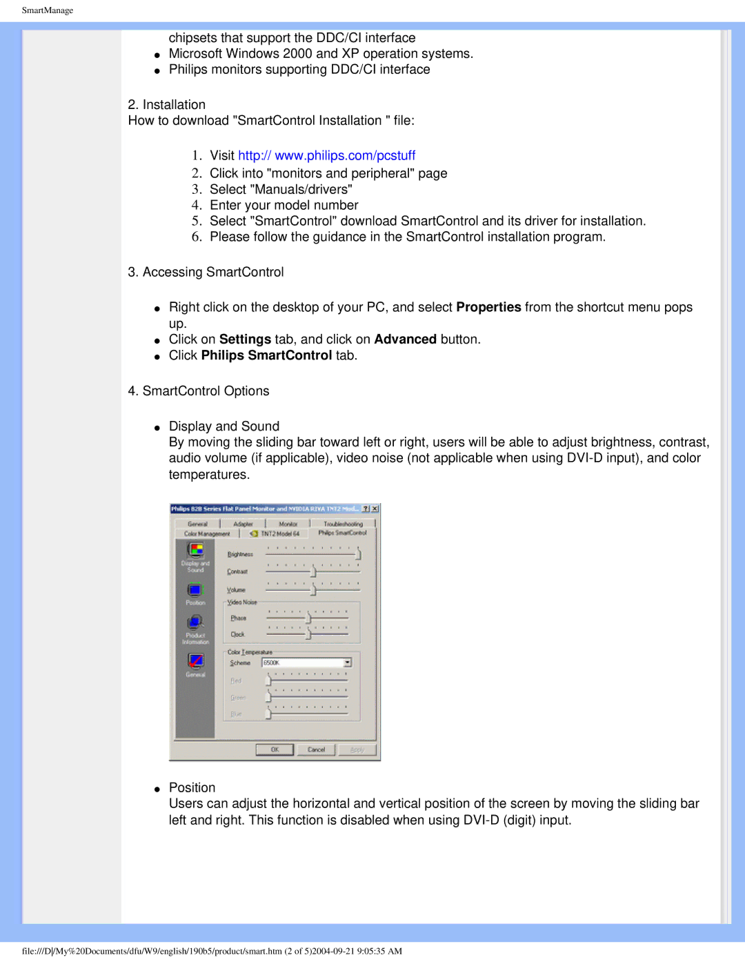 Philips 190b5 user manual Click Philips SmartControl tab 