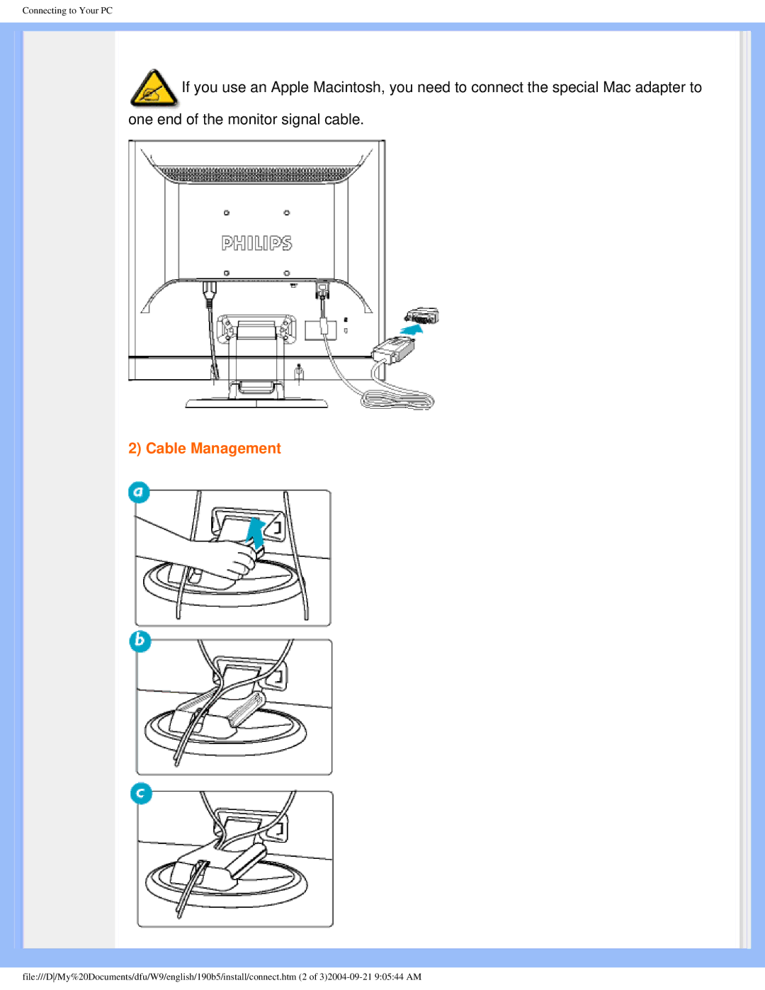 Philips 190b5 user manual Cable Management 